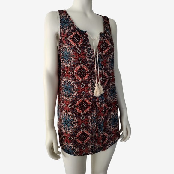 Stoosh Multicolored Lightweight Sleeveless Rayon Split Neck Blouse Size L - Picture 3 of 11